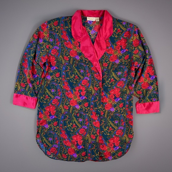 Victoria's Secret Other - Victorias Secret Robe Womens M Gold Label Floral Satin Double Breasted‎ Vintage